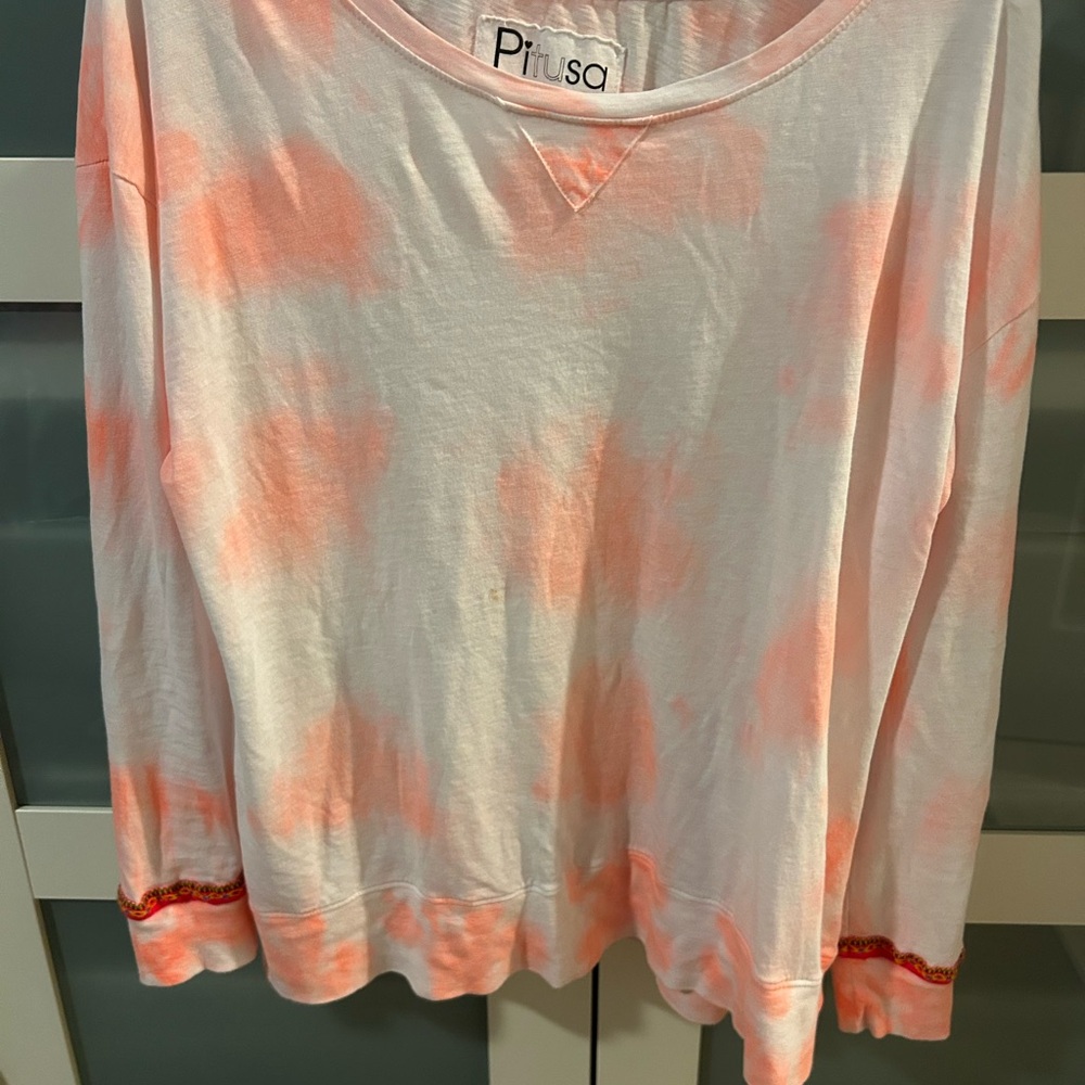 Pitusa Pink and White Tie-Dye Long Sleeve Top Size  Oversized Medium NWOT